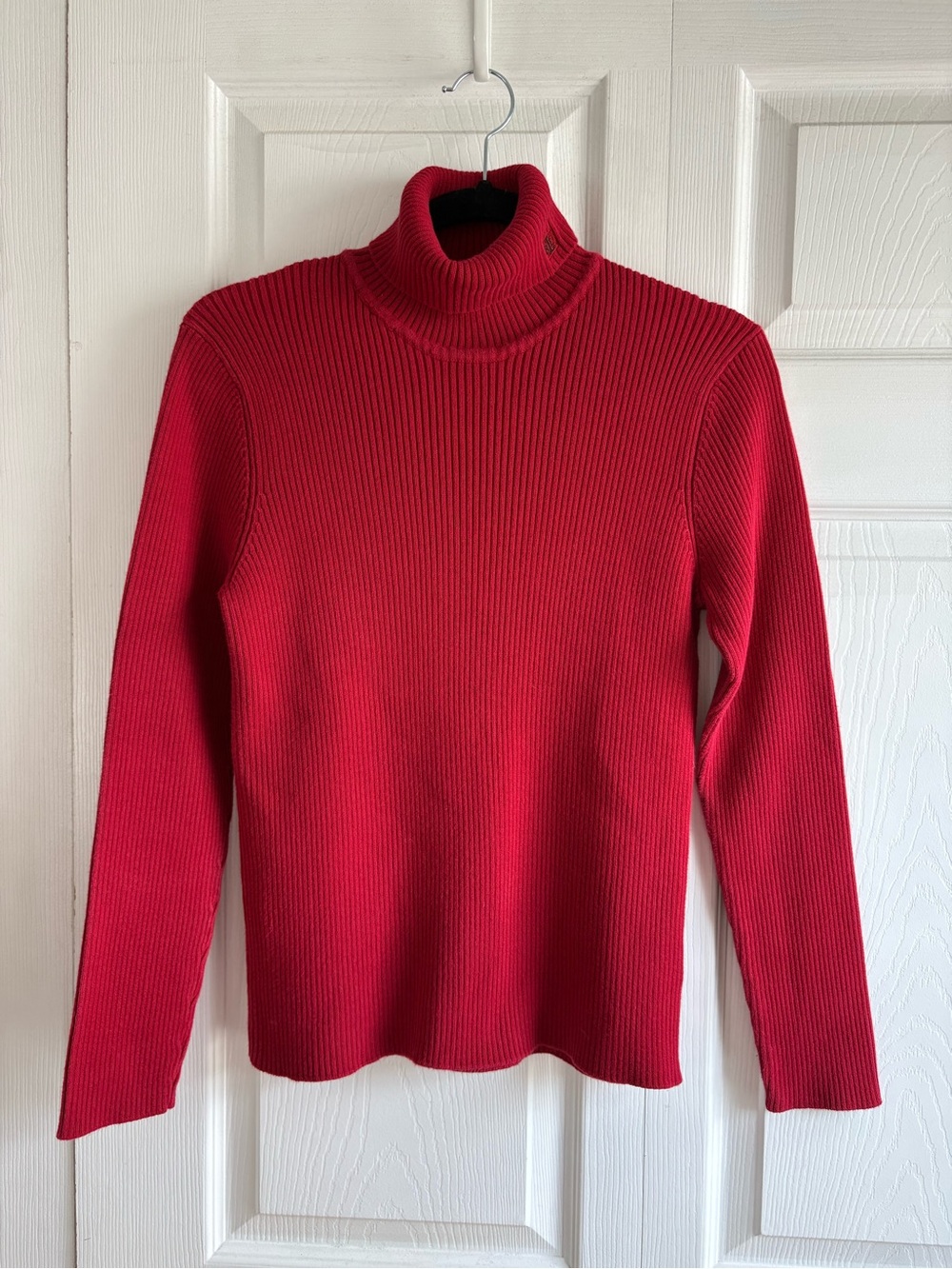 Ralph Lauren Sweater Cotton M Red Knit Turtleneck Ribbed Preppy Cotton Academia
